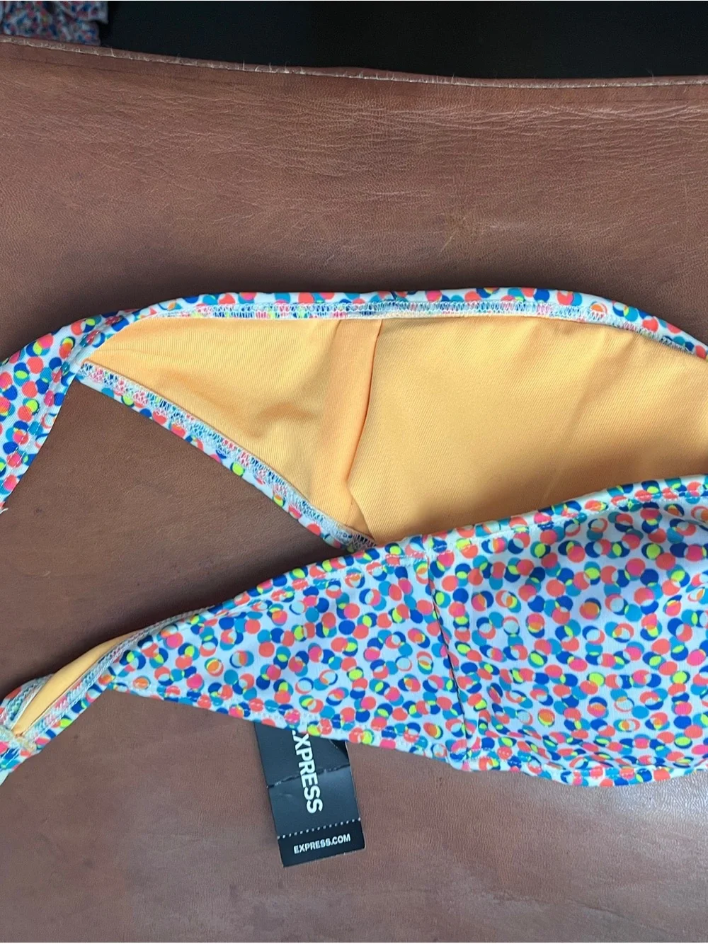 Express Multicolor Polka Dot Bandeau Bikini Top with Yellow Lining